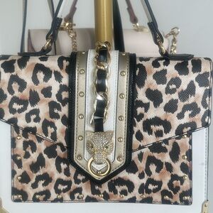 Aldo Leopard Print Shoulder Bag with Gold and Black Accents